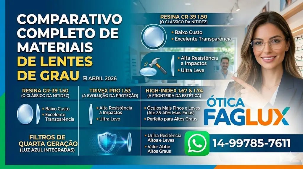 Comparativo Completo de Materiais de Lentes de Grau em 2026