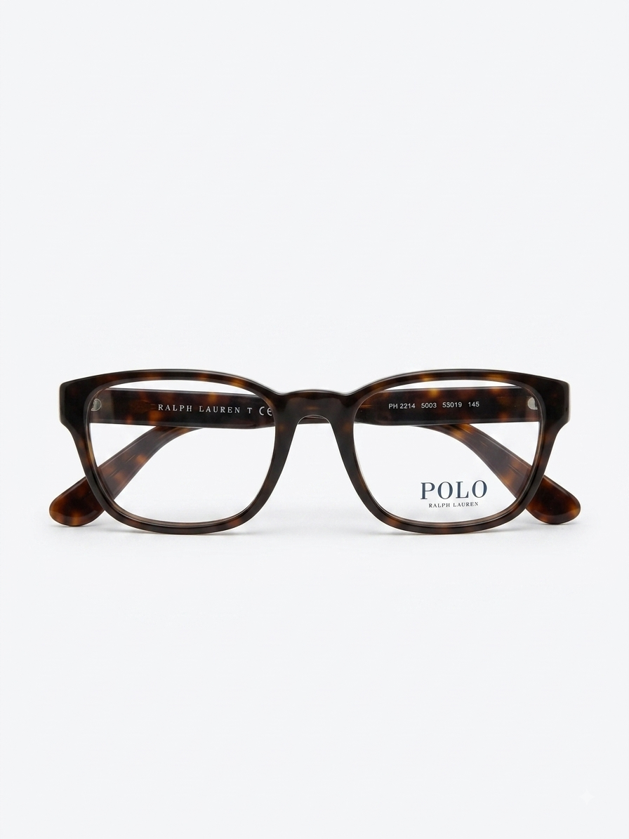 Óculos de grau Polo Ralph Lauren PH2214 5003 com armação preta, lente transparente, modelo clássico e elegante.