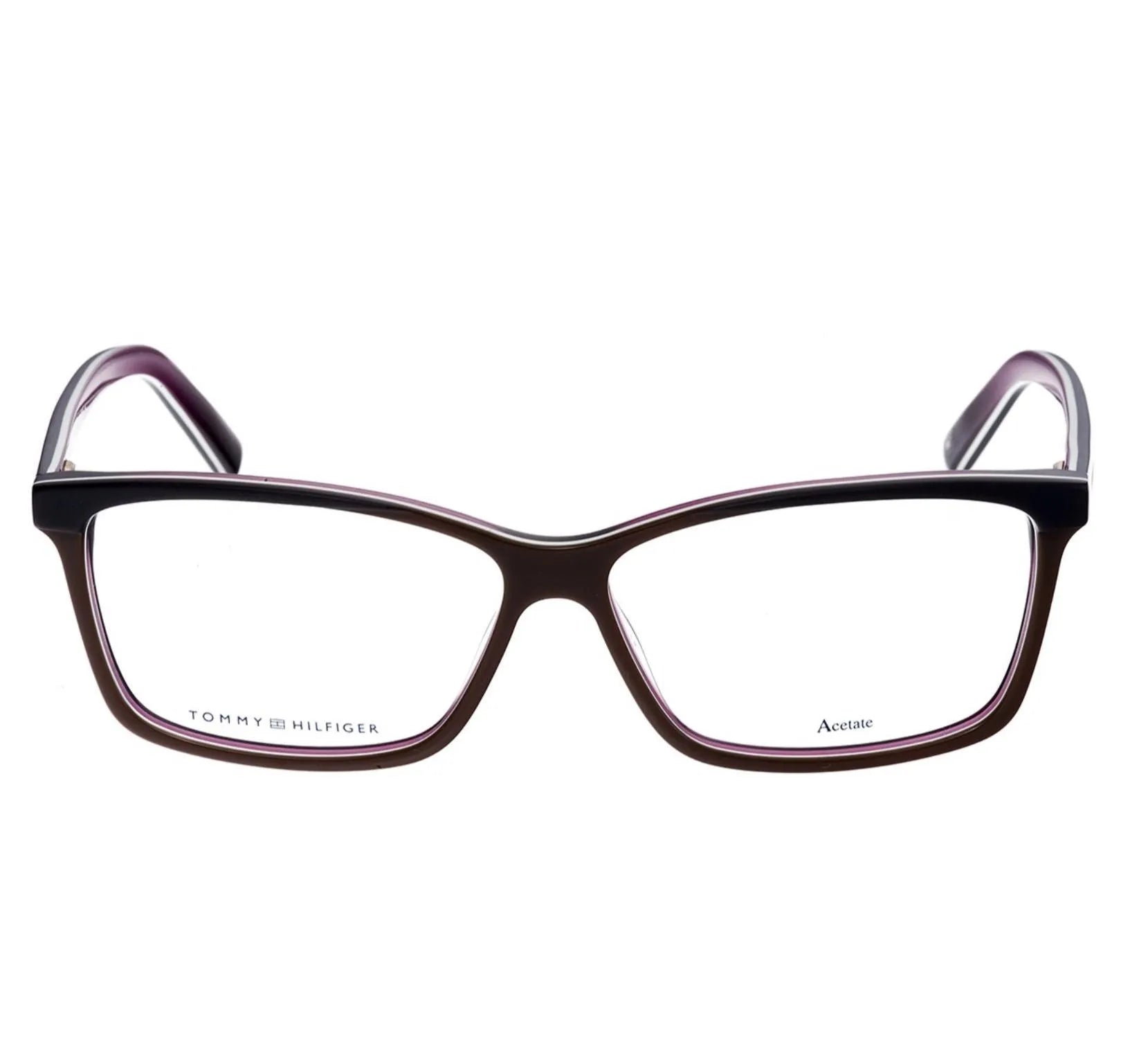Óculos de grau Tommy Hilfiger Th1123 472 52 com armação em acetato preto e detalhes dourados, visor de lentes claras.