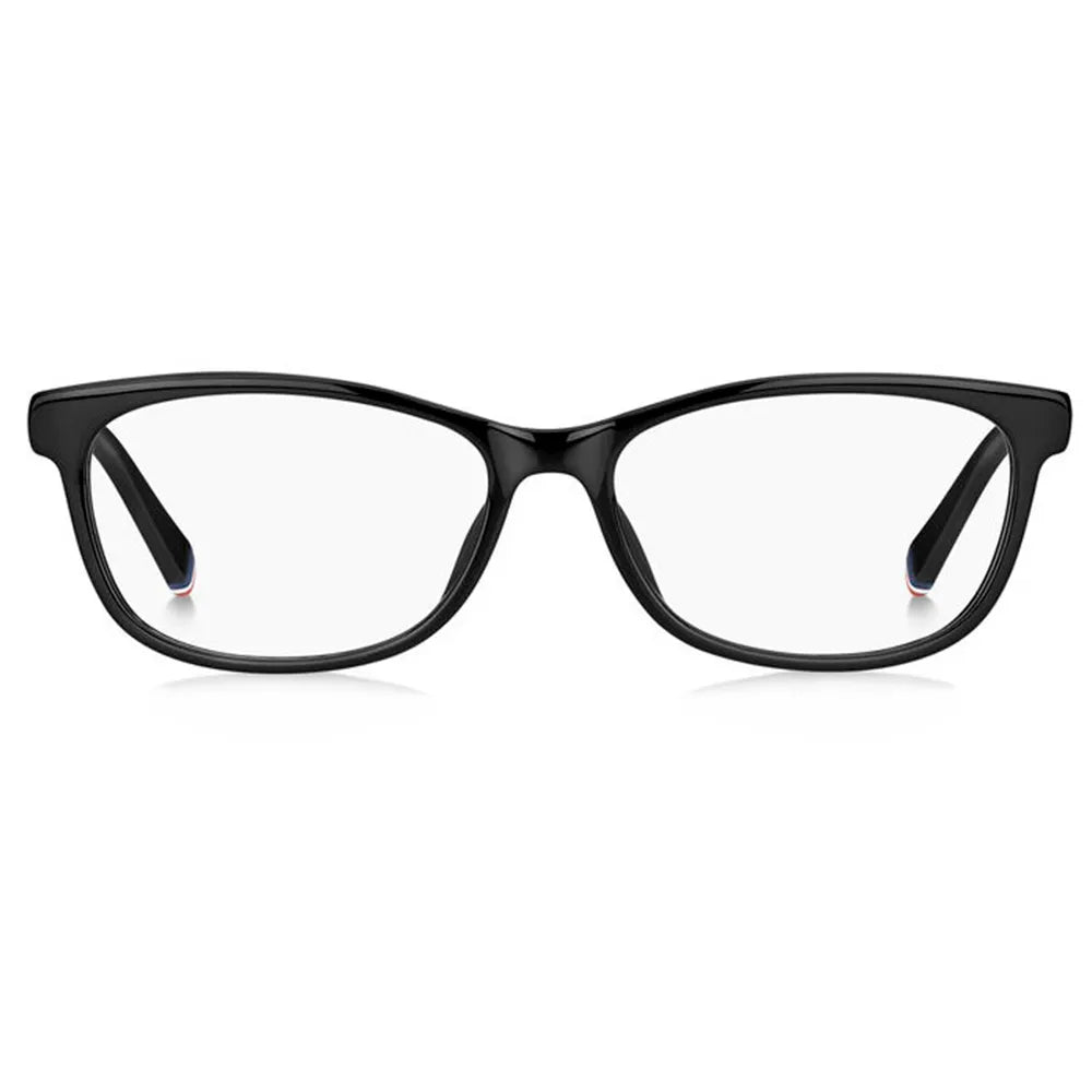 Óculos de grau Tommy Hilfiger TH1682 807 com armação preta e lentes transparentes, estilo clássico e elegante.