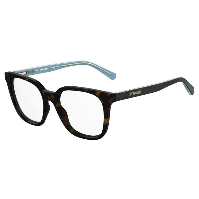Óculos de grau Love Moschino Mol590 086 com armação azul e detalhes elegantes, estilo moderno e confortável.
