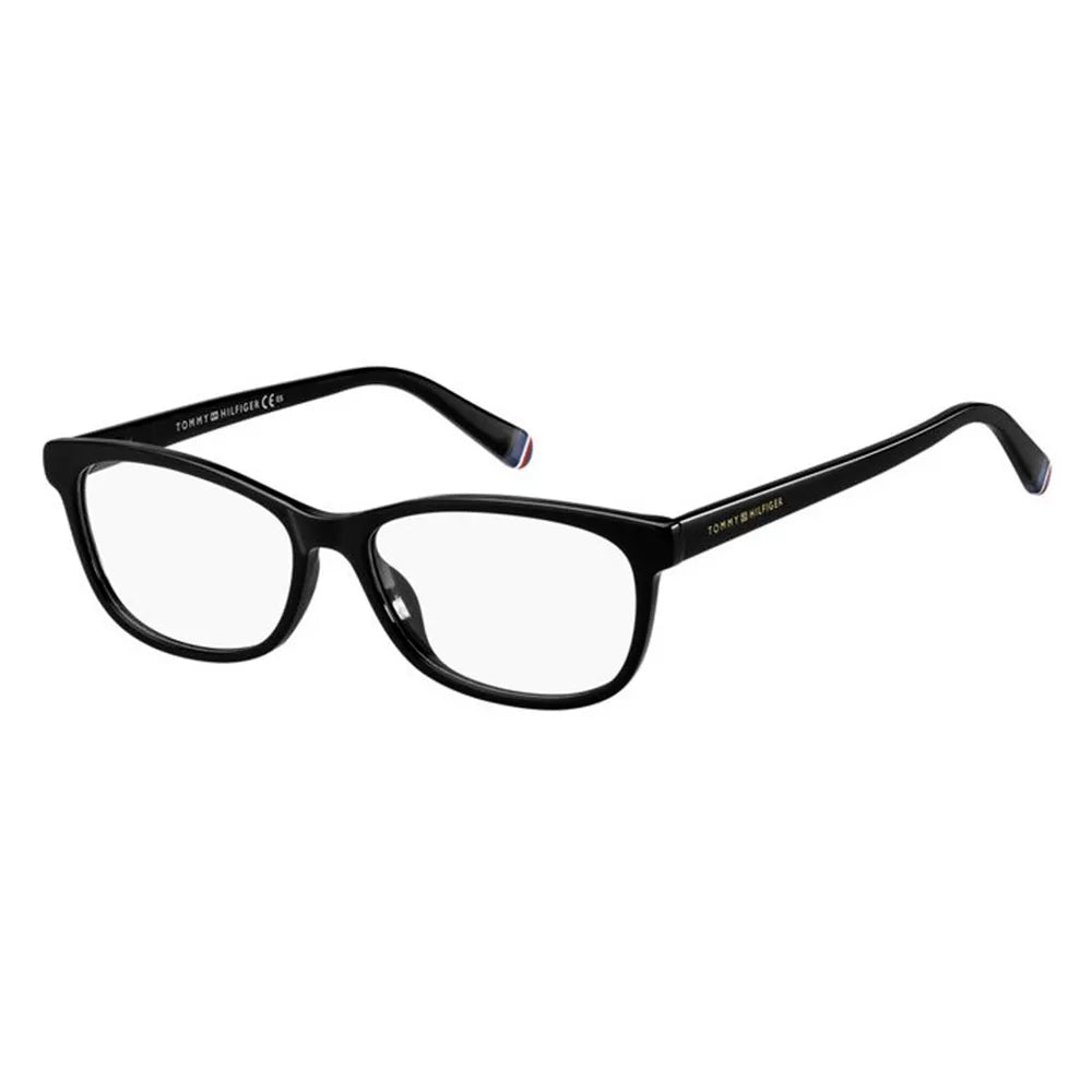 Óculos de grau Tommy Hilfiger TH1682 807 com armação preta e lentes transparentes, estilo clássico e elegante.